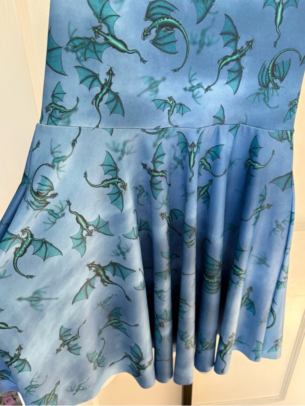 RARE | BlackMilk | Blue Ice Dragon Print Skater Dress | Pockets | Medium - Picture 6 of 11
